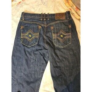 Akademiks Vintage Denim Jeans 34 Dark Wash,distressed NYC Y2K Streetwear,wideleg